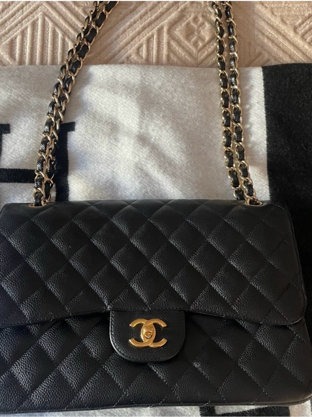 CHANEL Jumbo Classic Bag, Black Quilted Leather, Gold hardware